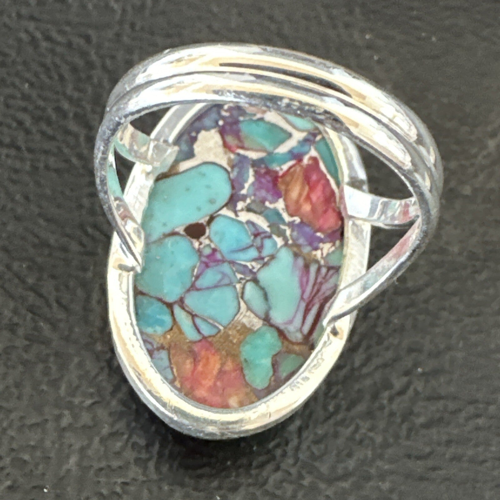 Blue Turquoise Spiny Oyster Navajo Sterling Silver Ring Size 7 18253