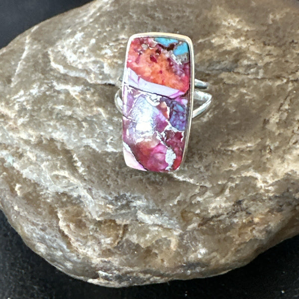 Blue Turquoise Spiny Oyster Southwestern Ring Size 7 | Sterling Silver | Authentic Native American Handmade | 18490