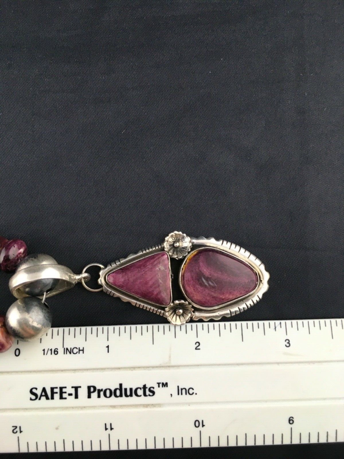 Purple Spiny Oyster Pendant Navajo Sterling Silver Beads Necklace 08175