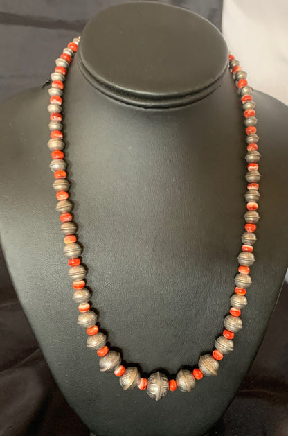 Red Spiny Oyster Sterling Silver Beads Bead Necklace 95607