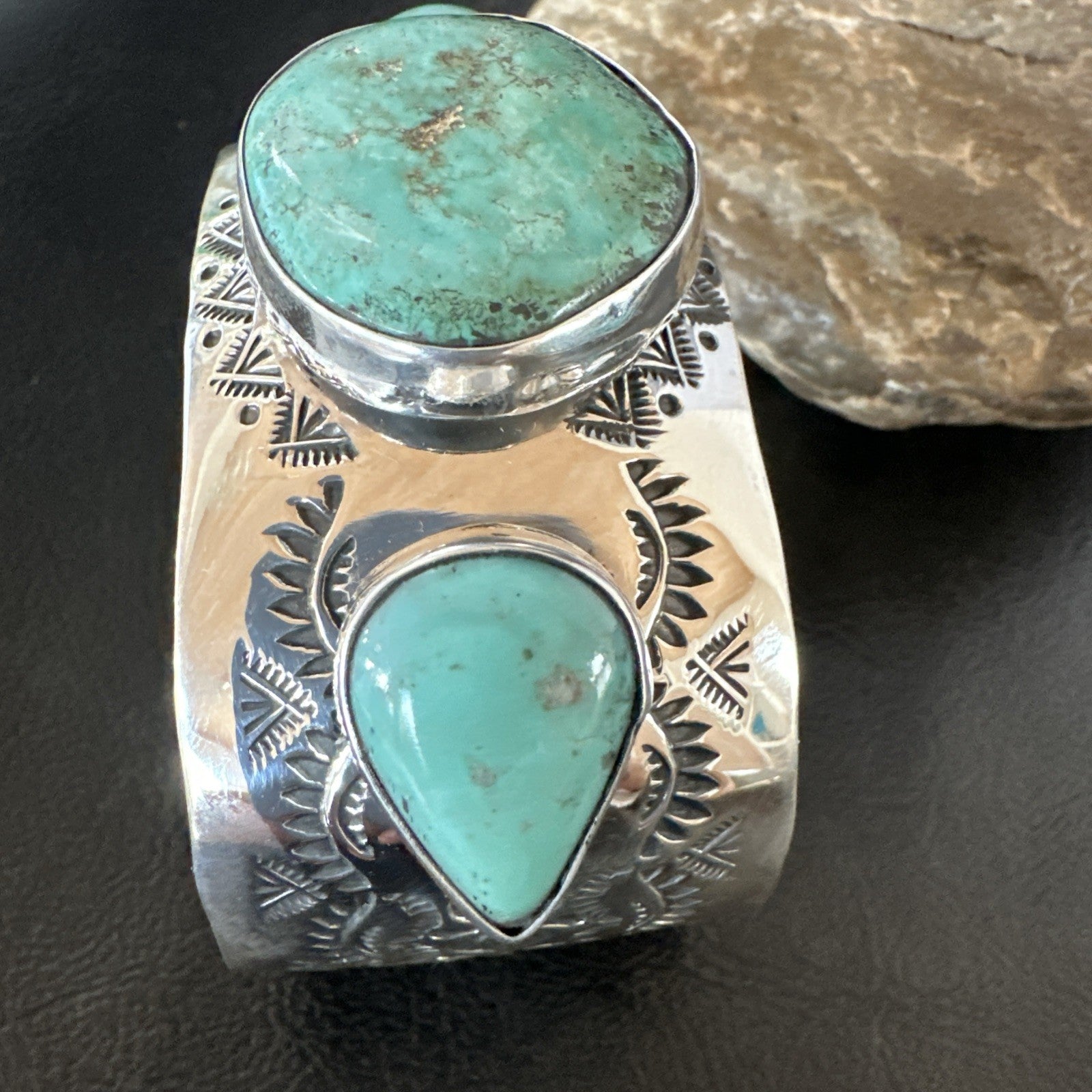 XL Mens Blue Green Turquoise Navajo Sterling Silver Cuff Bracelet 8" 19505