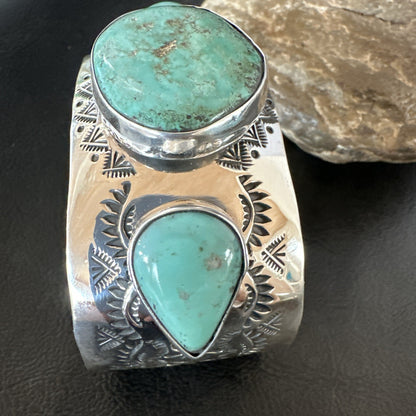 XL Mens Blue Green Turquoise Navajo Sterling Silver Cuff Bracelet 8" 19505