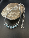 Blue Turquoise Round Flat Beads Necklace 20" | Sterling Silver | Authentic Native American Handmade | 19026