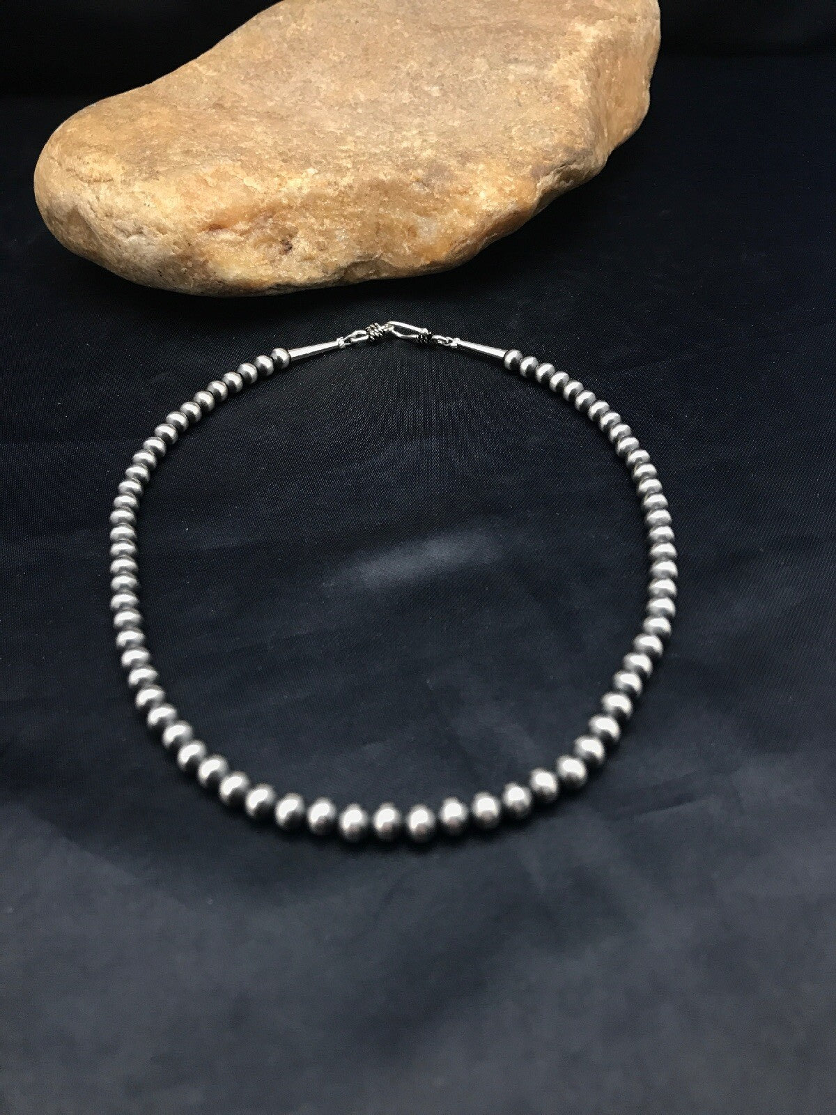 Native Children's Navajo 5 mm Sterling Silver Beads Necklace 12”