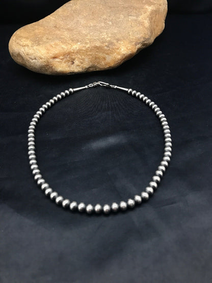 Native Children's Navajo 5 mm Sterling Silver Beads Necklace 12”
