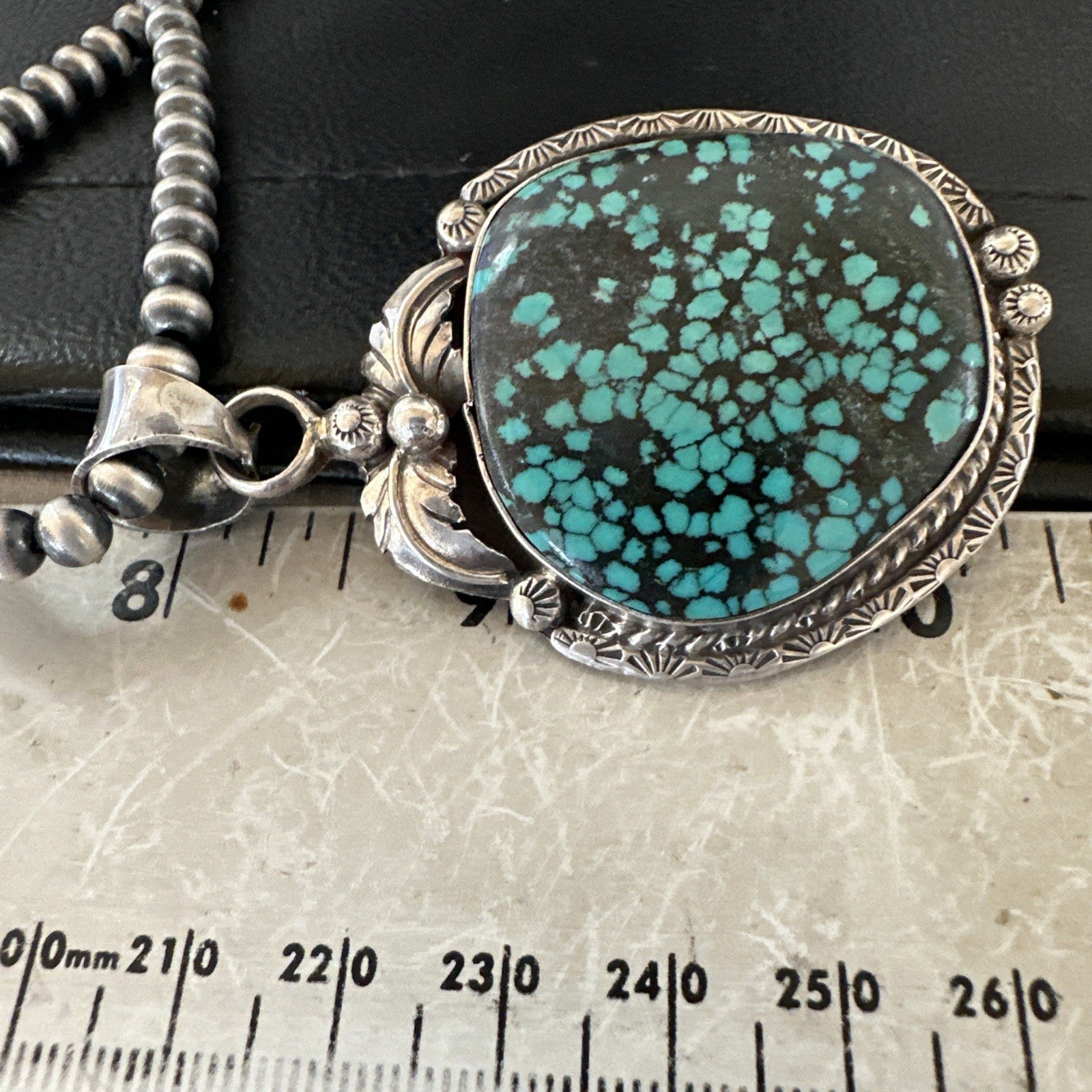 WoMens Navajo Sterling Silver Blue Spiderweb Turquoise Necklace Pendant 19297