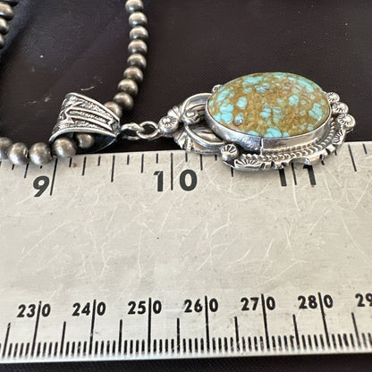 Mens Blue Turquoise#8 Pendant Navajo Sterling Silver Necklace 18078