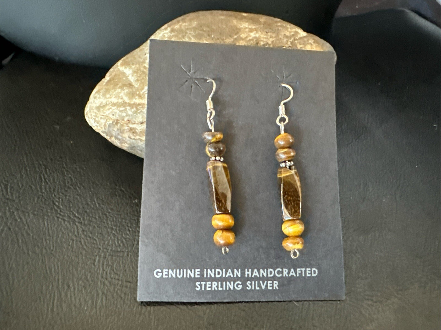 Brown Tigers Eye Southwestern Sterling Silver Earrings 18805