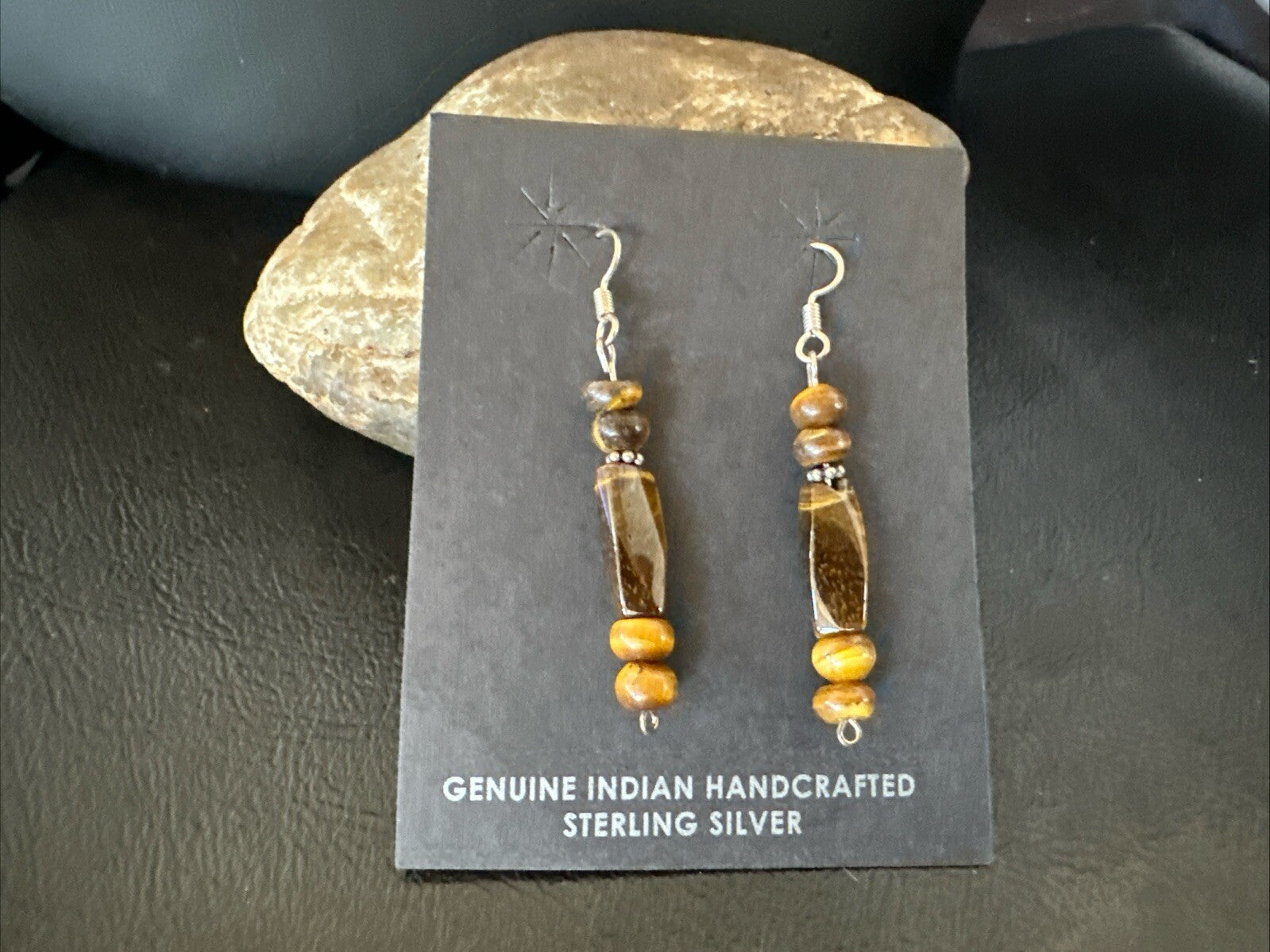 Brown Tigers Eye Southwestern Sterling Silver Earrings 18805
