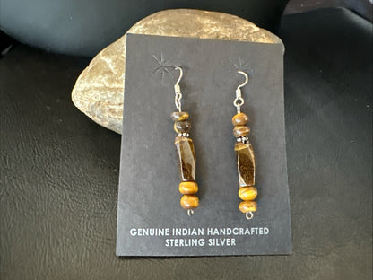 Brown Tigers Eye Southwestern Sterling Silver Earrings 18805
