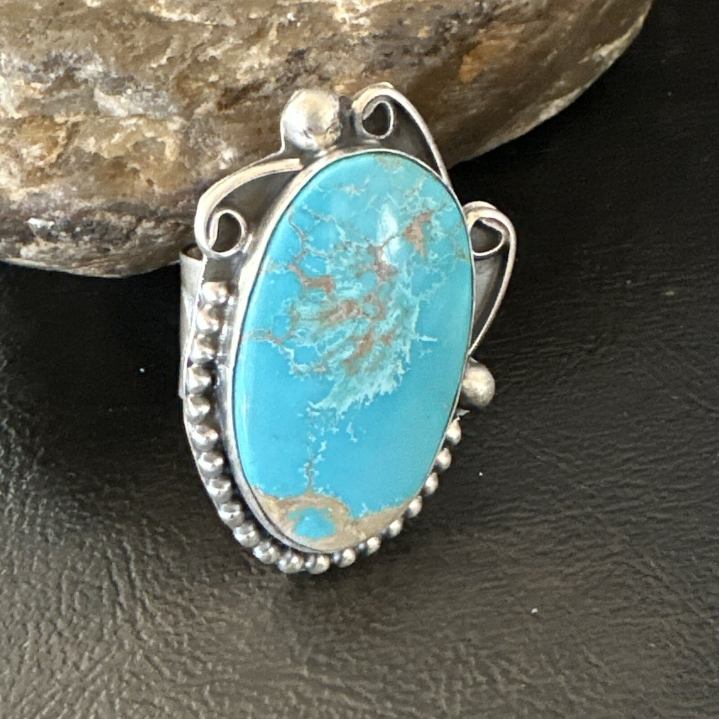 Blue Kingman Turquoise Navajo Sterling Silver Ring Size 11 18797