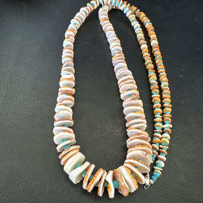 Blue Turquoise Orange Spiny Oyster Santo Domingo Necklace 30”17758