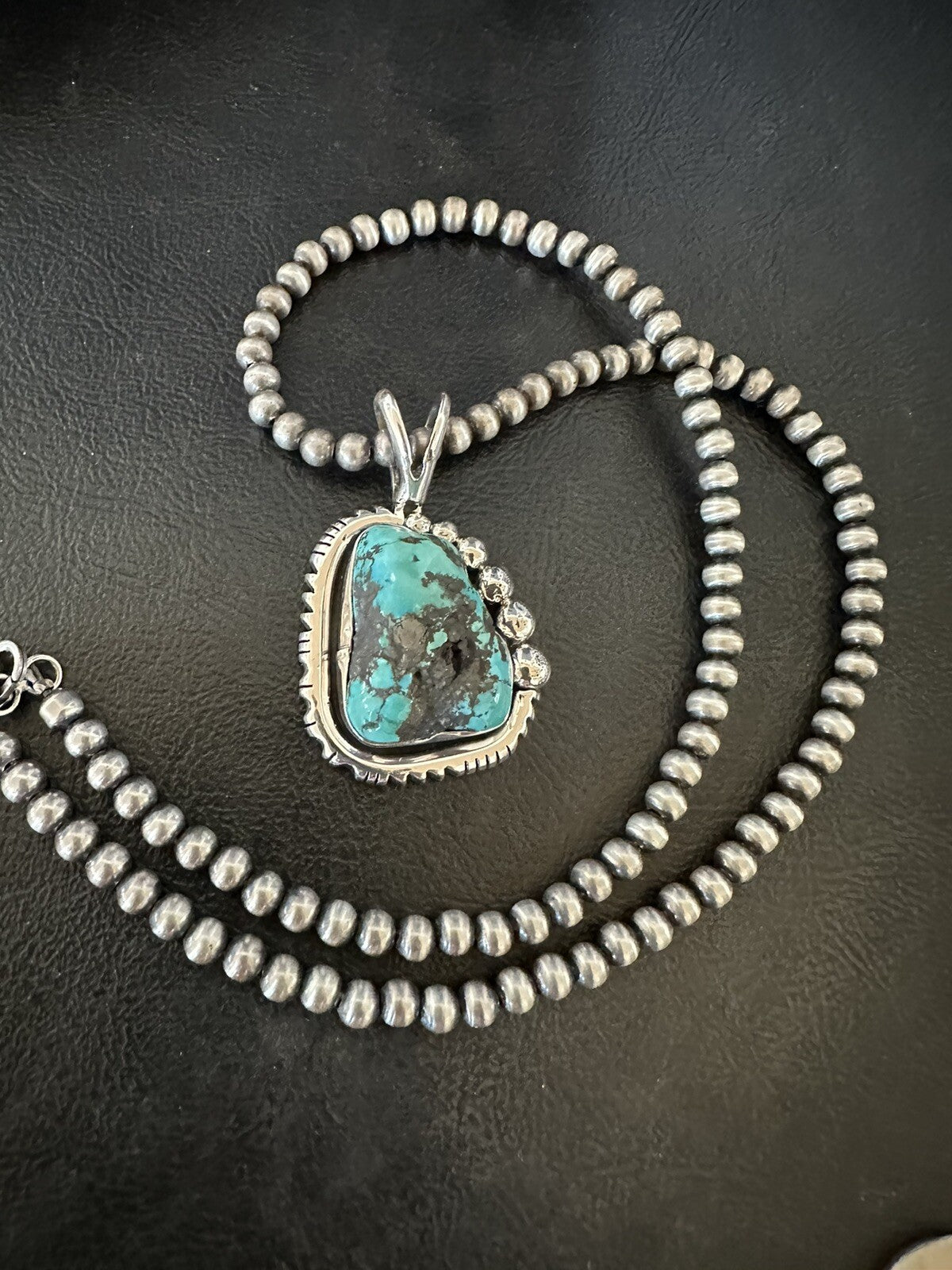 Rustic Blue Kingman Turquoise Pendant Navajo Sterling Silver Necklace 20" 18315