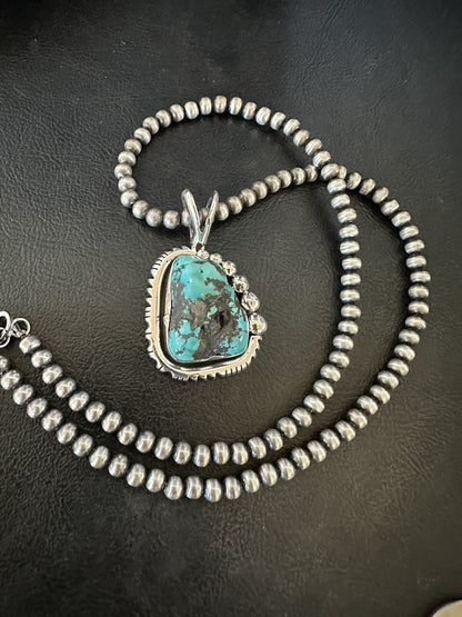 Rustic Blue Kingman Turquoise Pendant Navajo Sterling Silver Necklace 20" 18315