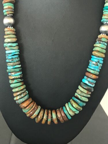 Blue Green Turquoise Navajo Pearls Sterling Silver Necklace 20” 08579