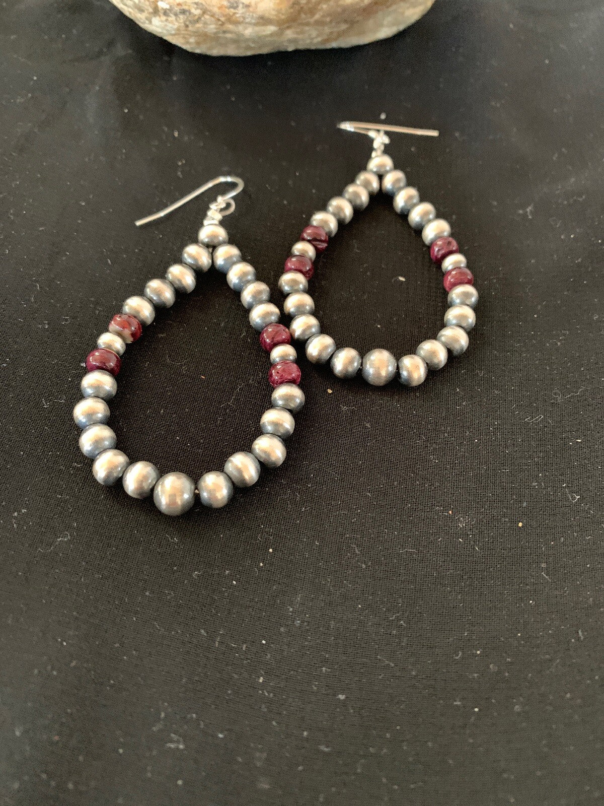 Native Purple Spiny Oyster Sterling Silver Beads Navajo Earrings 3248