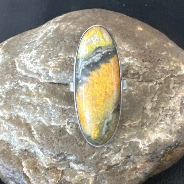 Yellow BumbleBee Jasper Navajo Ring Size 7 | Sterling Silver | Authentic Native American Handmade | 18680