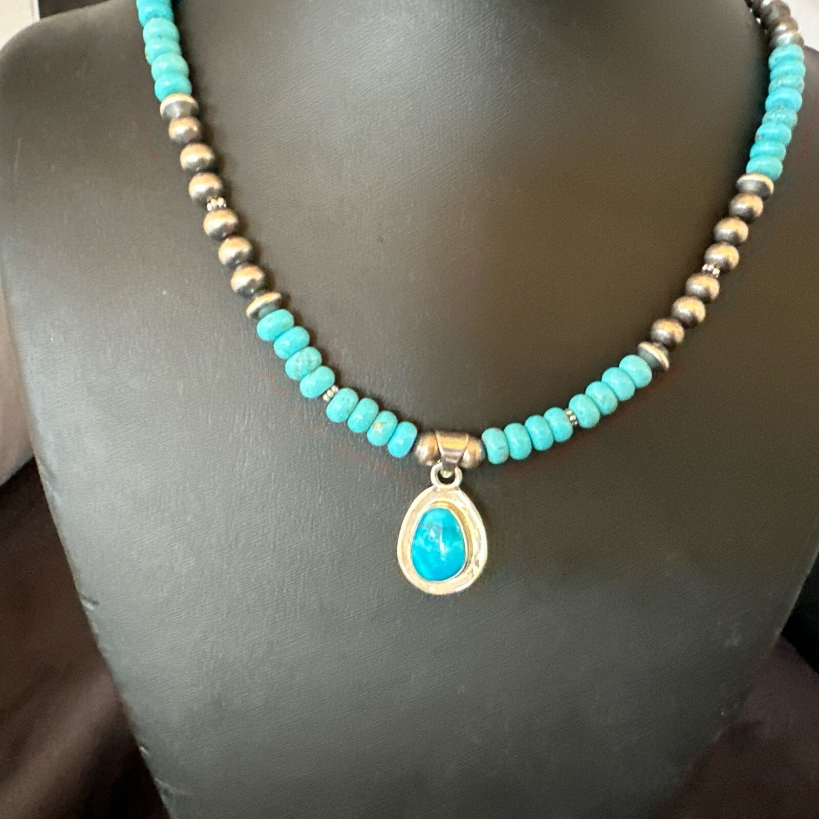 WoMens Blue Kingman Turquoise Pendant Navajo Sterling Silver Necklace 21" 18419