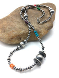 Turquoise Coral Spiny Oyster Navajo Pearls Bead Necklace 24" | Sterling Silver | Authentic Native American Handmade