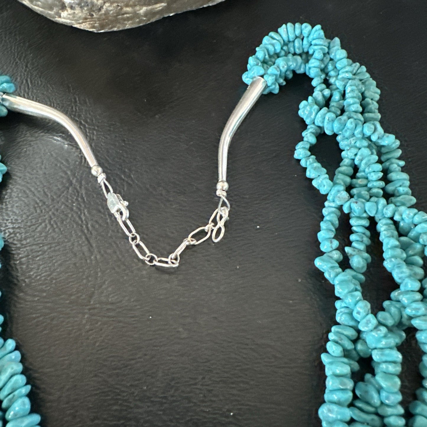 Navajo Sterling Silver  Nugget SB Blue Turquoise 5 Strands Necklace 20” 19662