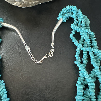Navajo Sterling Silver  Nugget SB Blue Turquoise 5 Strands Necklace 20” 19662