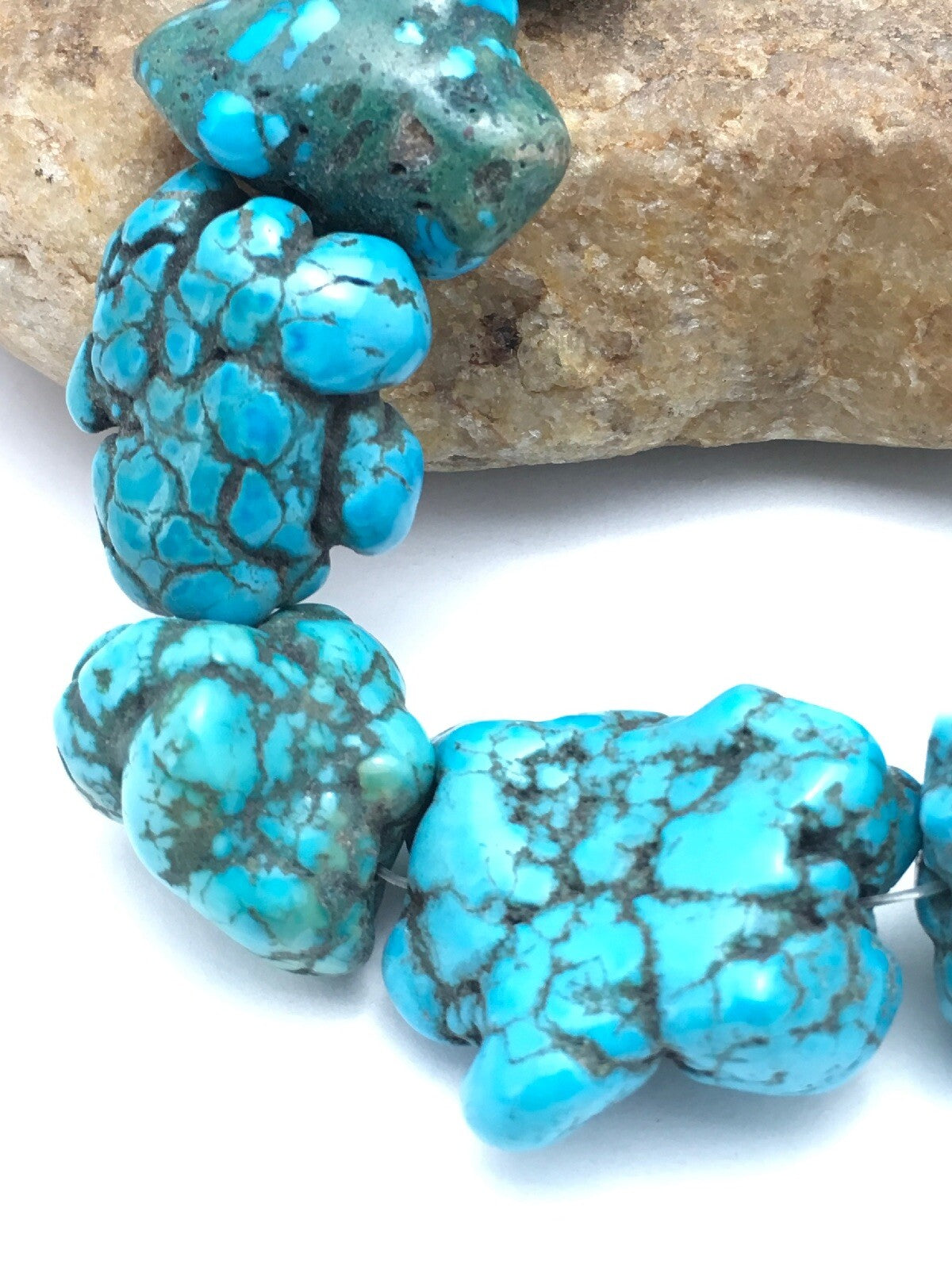 Native American Indian Blue Turquoise Nugget Free Form Bead Strand 03153