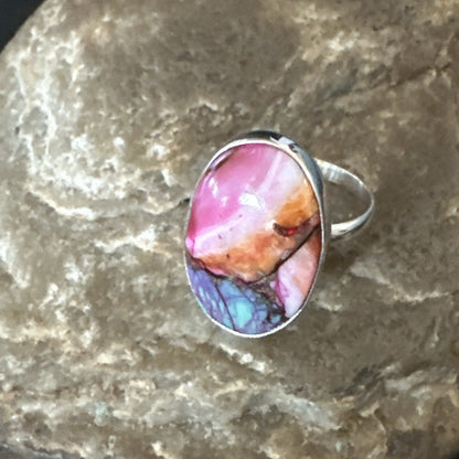 Blue Turquoise Spiny Oyster Southwestern Sterling Silver Ring Size 8 18438
