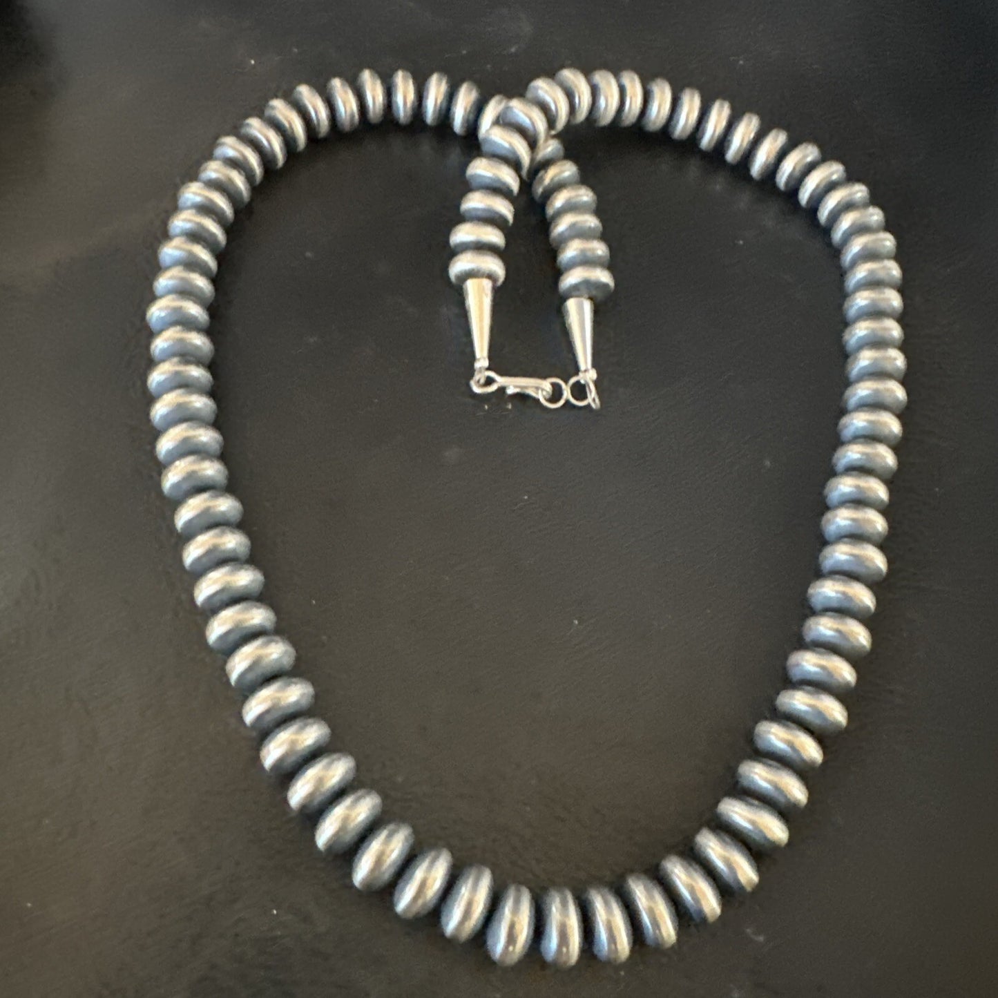 Native 8mm Saucer Sterling Silver Navajo Pearls 19" Hook Eye Cone Necklace 17823