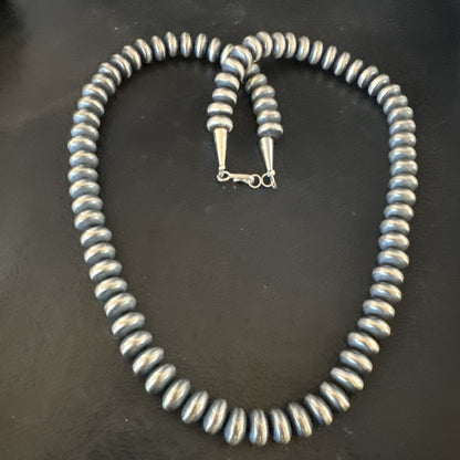 Native 8mm Saucer Sterling Silver Navajo Pearls 19" Hook Eye Cone Necklace 17823