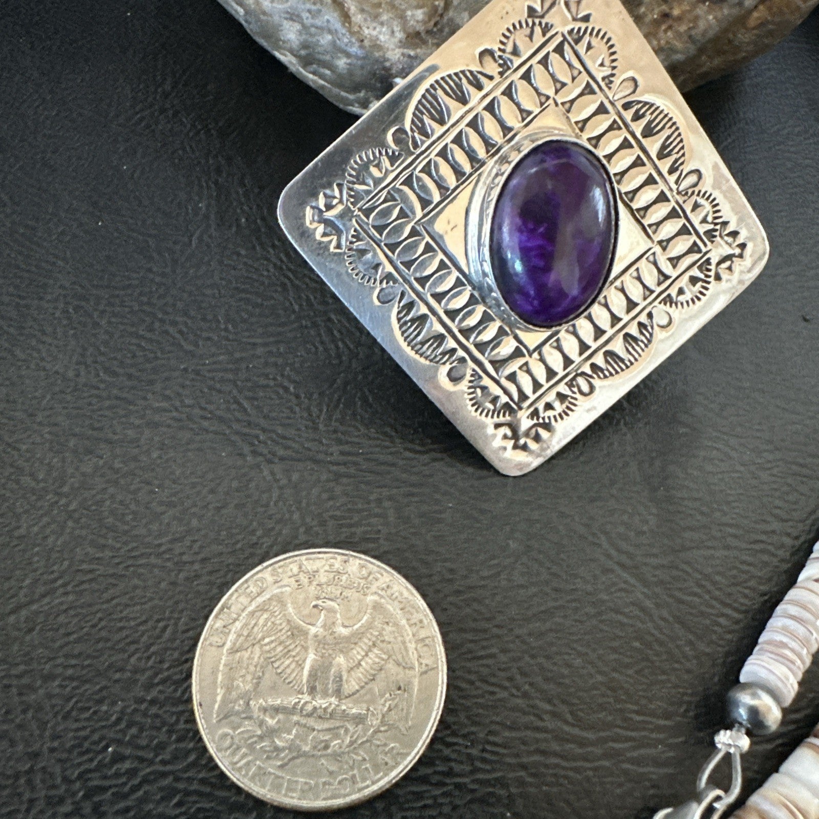 H Joe Purple Spiny Oyster Pendant Shell Sterling Silver Necklace 26” 19544