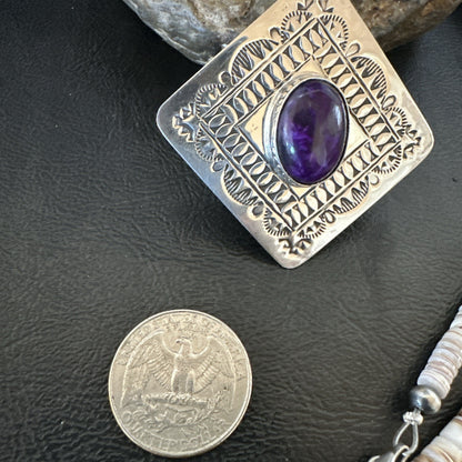 H Joe Purple Spiny Oyster Pendant Shell Sterling Silver Necklace 26” 19544