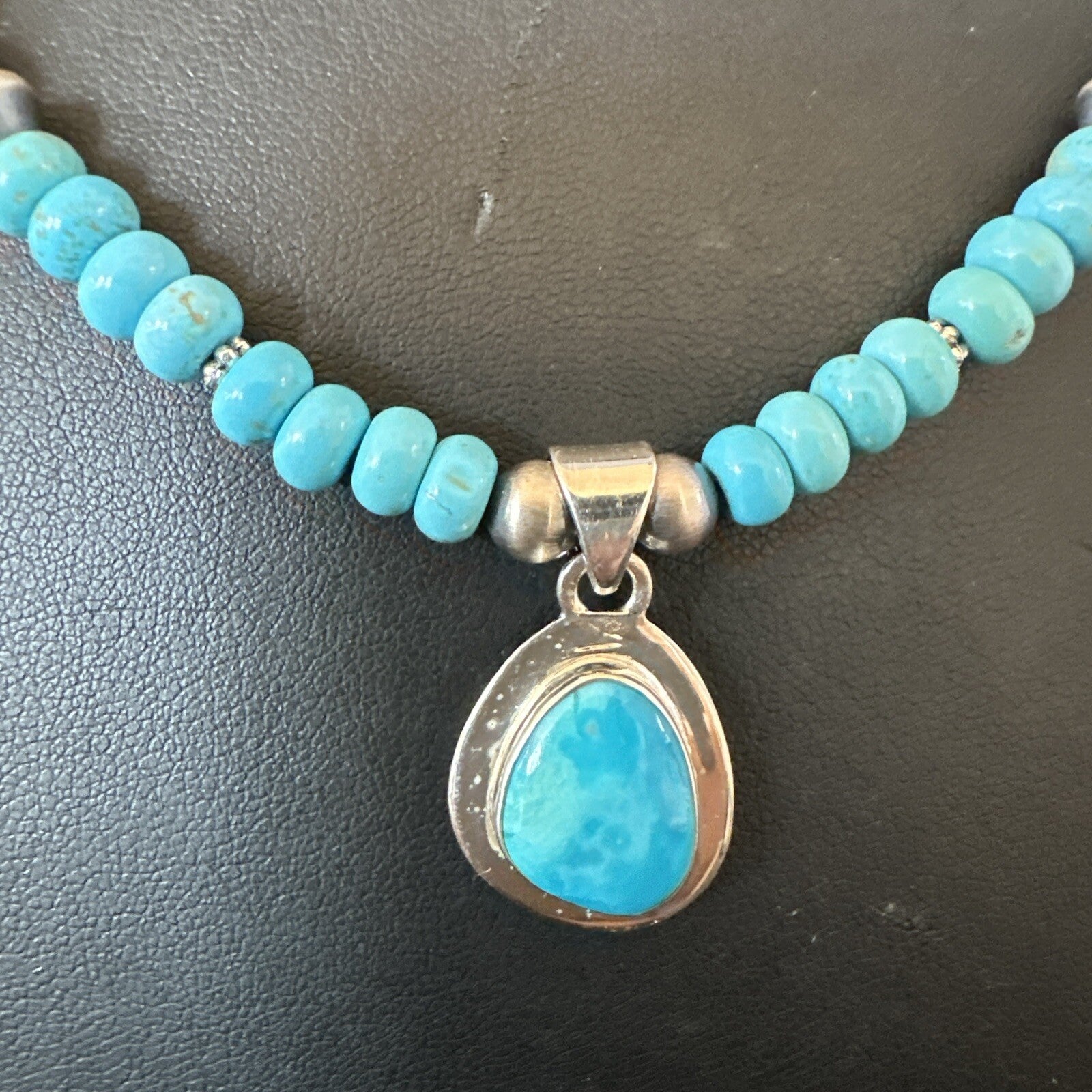 Mens Blue Kingman Turquoise Pendant Navajo Sterling Silver Necklace 21" 18113