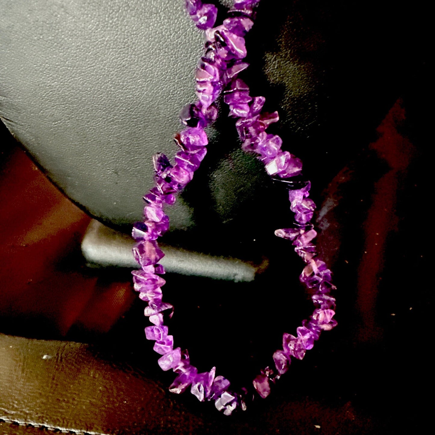 Purple Nugget Amethyst Southwestern Sterling Silver Beads Necklace 26” 18820