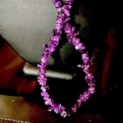 Purple Nugget Amethyst Southwestern Sterling Silver Beads Necklace 26” 18820