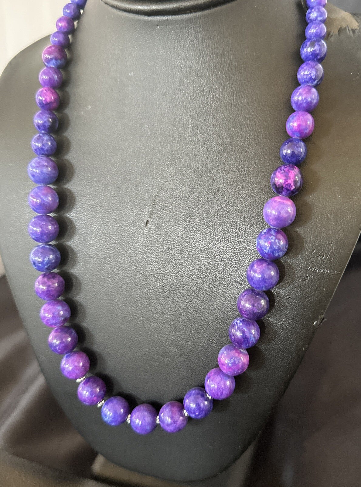 Royal  Purple Stone Graduated Bead Navajo Sterling Silver Necklace 21” 18076