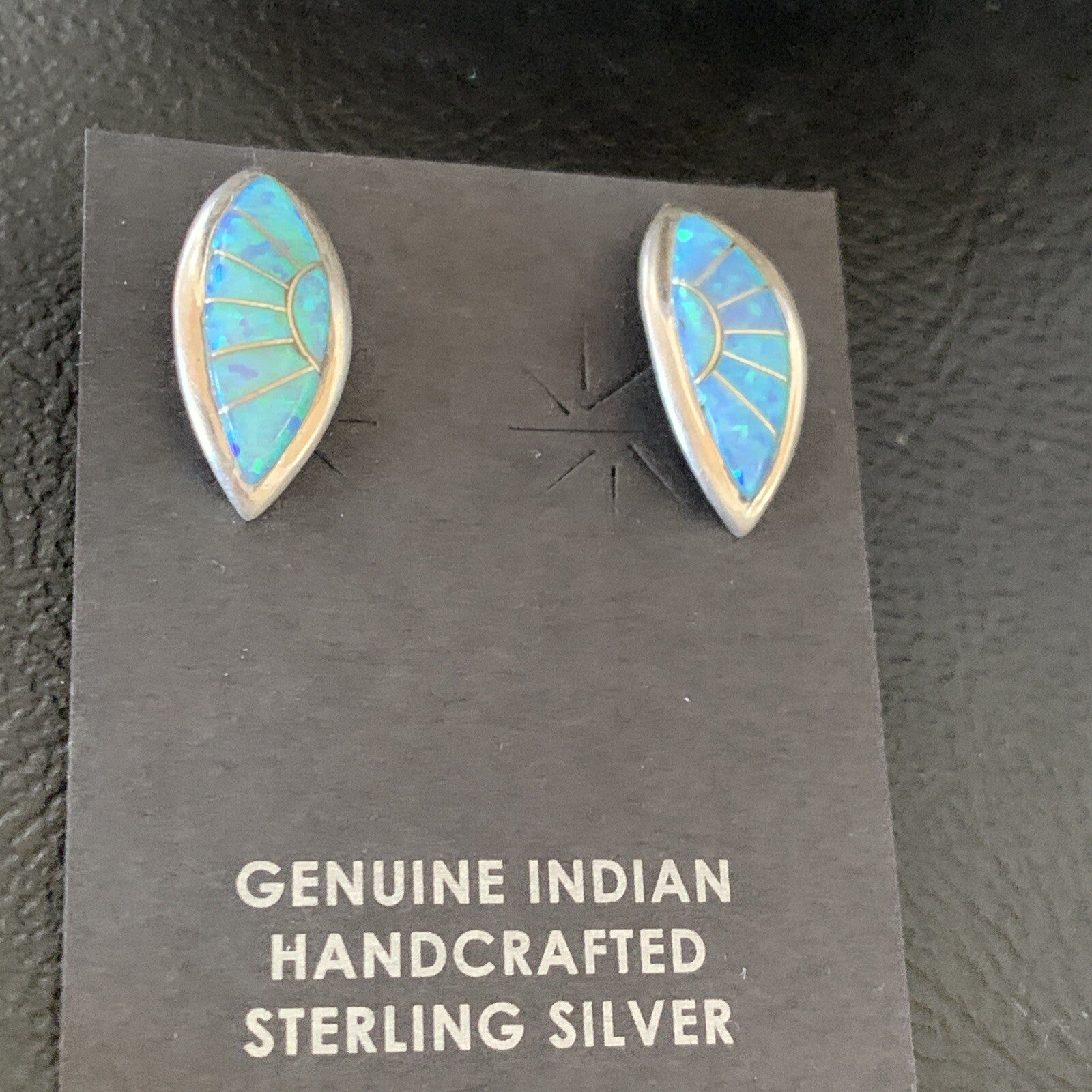 Womens Blue Opal Inlay Navajo Sterling Silver Post Earrings 12779