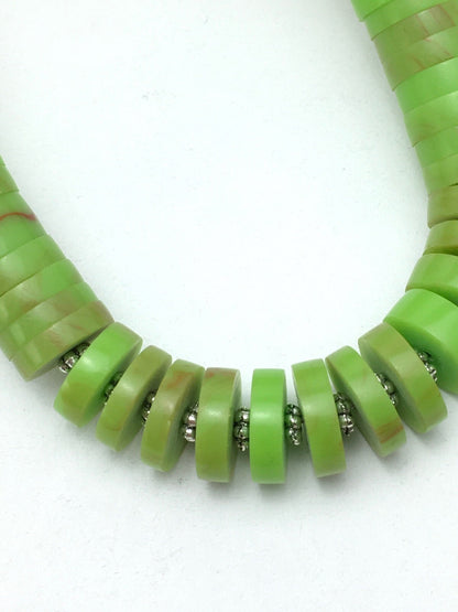 Green Gaspeite Stabilized Santo Domingo Sterling Silver Beads Necklace 20" 19445