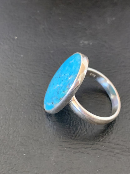 Womens Blue Kingman Turquoise Navajo Sterling Silver Ring Size 7.5 11616