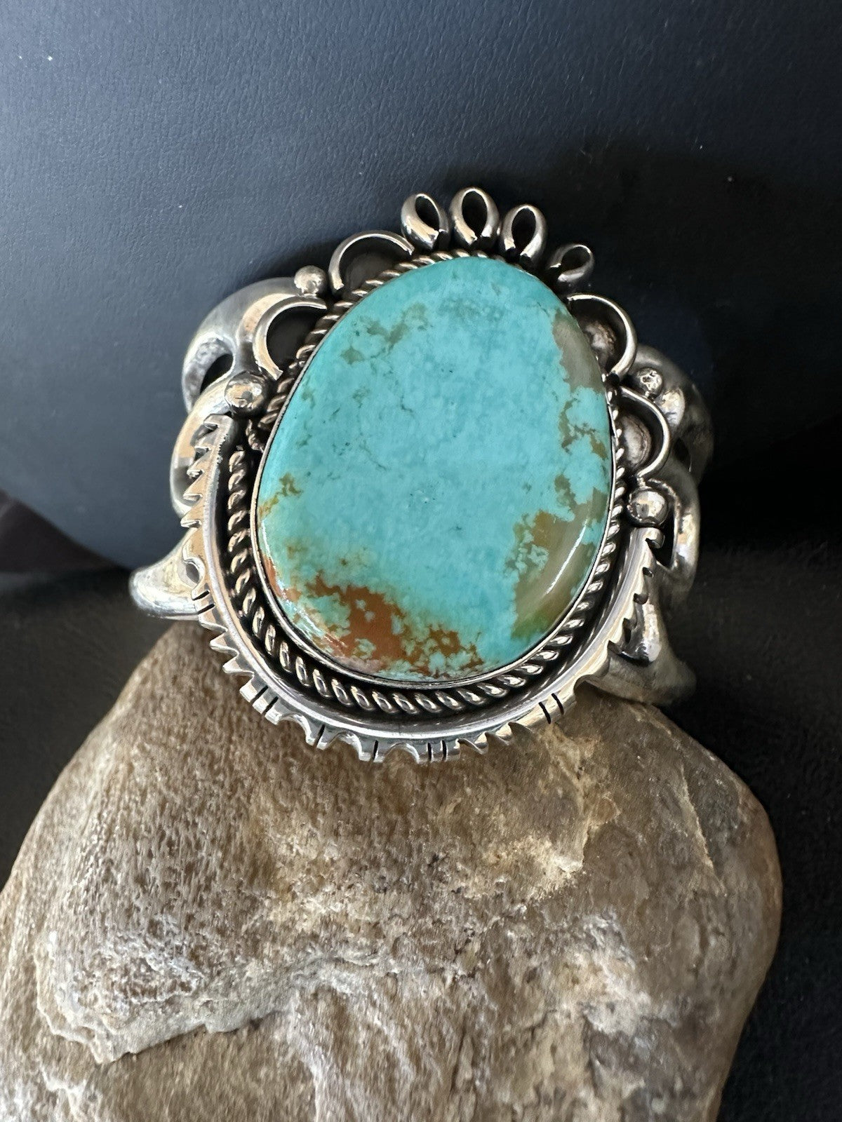 Mens Womens Tufa Blue Turquoise#8 Navajo Sterling Silver Cuff Bracelet 7.7"19450