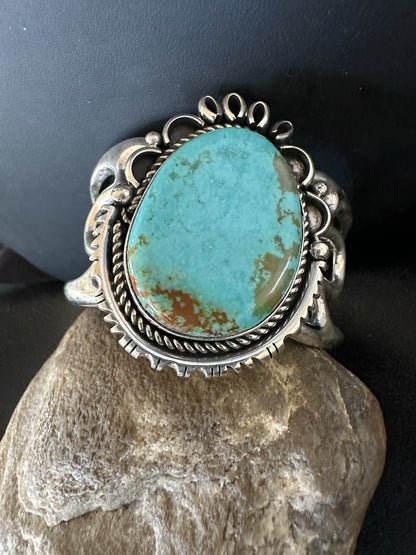 Mens Womens Tufa Blue Turquoise#8 Navajo Sterling Silver Cuff Bracelet 7.7"19450