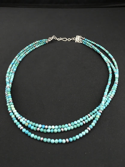 Turquoise 3 Strands Southwestern Sterling Silver Necklace 21" 01097