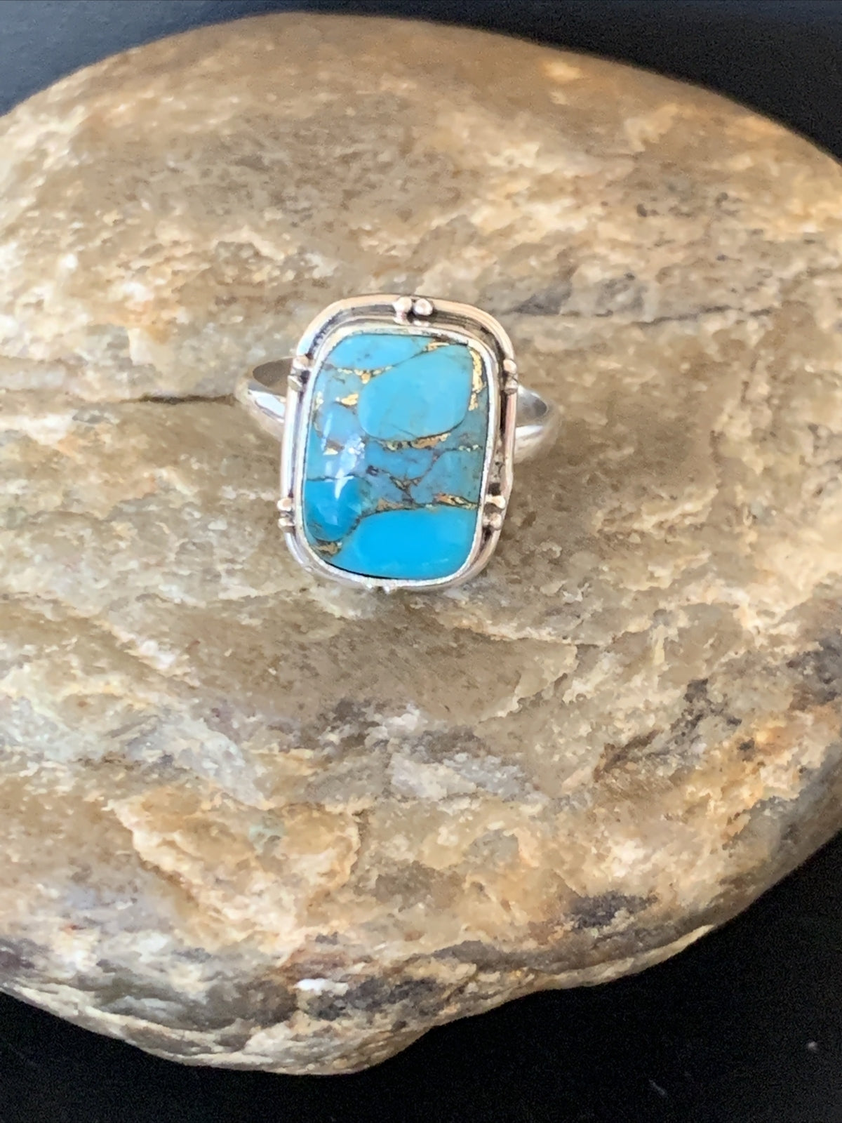 Native Mohave Navajo Sterling Silver Blue Turquoise Ring Size 7 11422