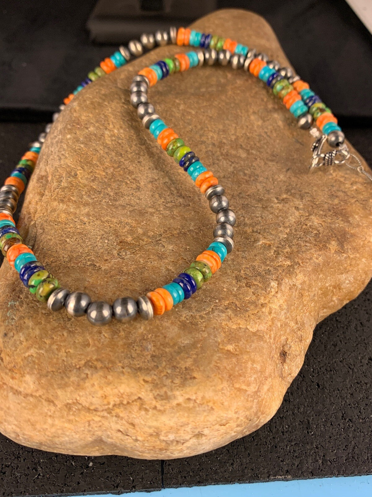 Native Sterling Silver Multi-Stone Turquoise Lapis Necklace Bracelet Set