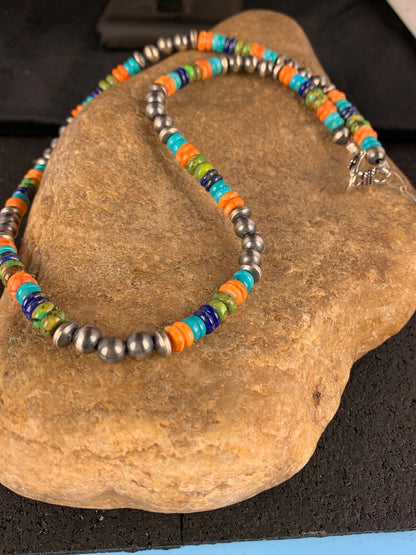 Native Sterling Silver Multi-Stone Turquoise Lapis Necklace Bracelet Set