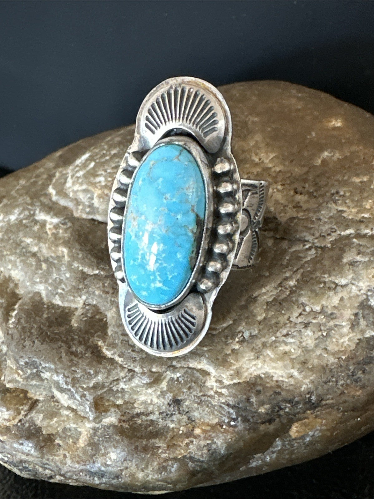 WoMens Blue Kingman Turquoise Navajo Sterling Silver Adjustable Ring Sz 8 19421