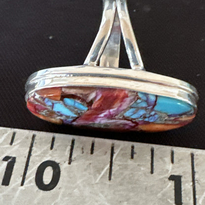 Blue Turquoise Spiny Oyster Southwestern Sterling Silver Ring Size 6 18514