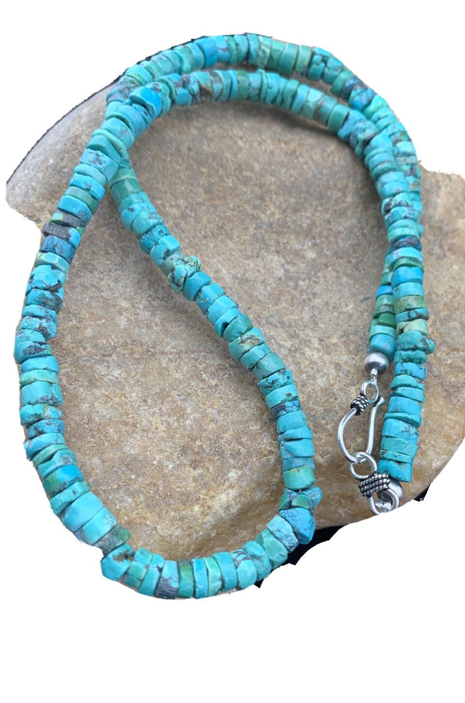Blue Turquoise 7mm Heishi Sterling Silver Bead Necklace 20" 1741