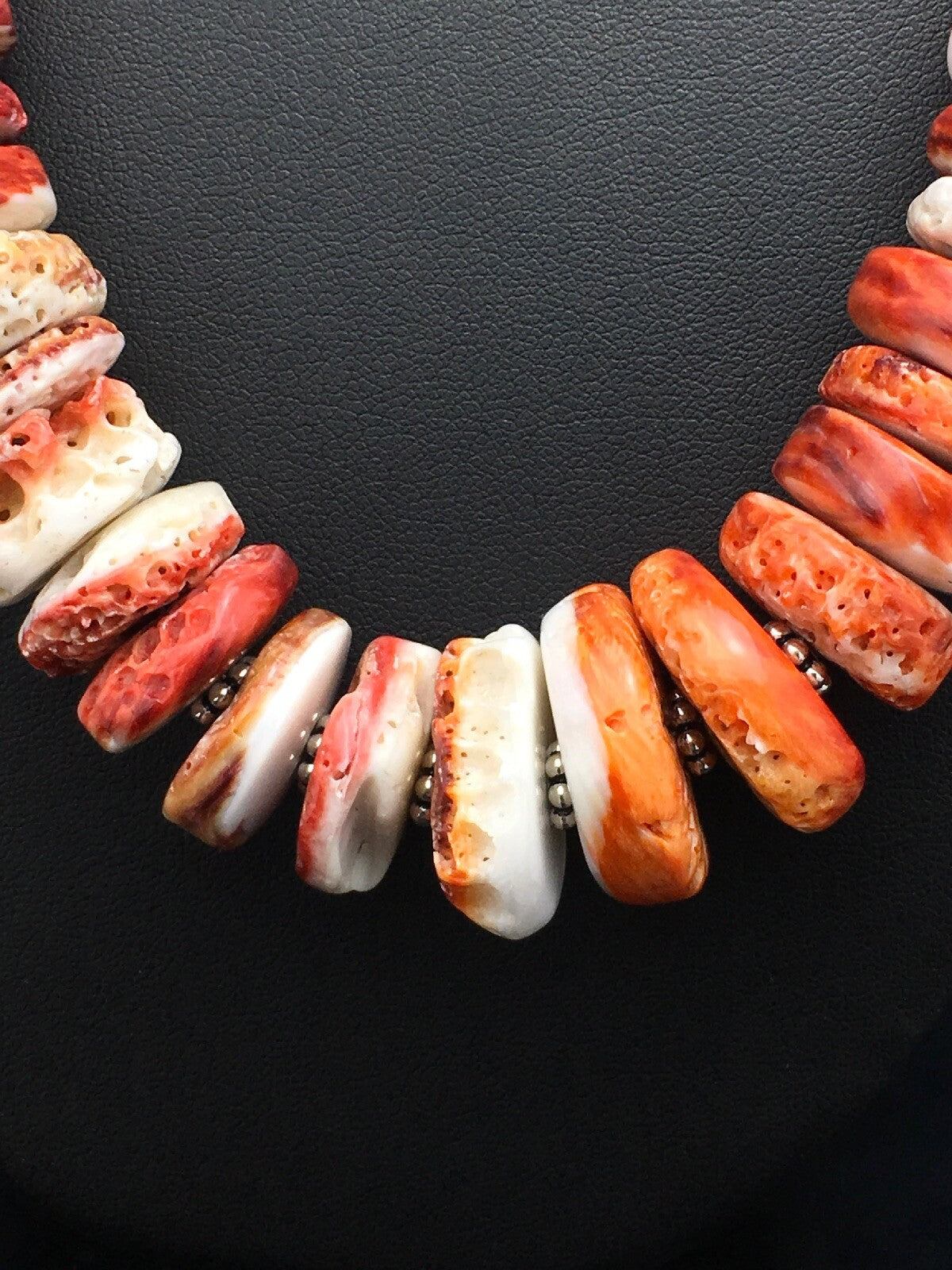 Native American Red Spiny Oyster Navajo Sterling Silver Necklace 20" 04026