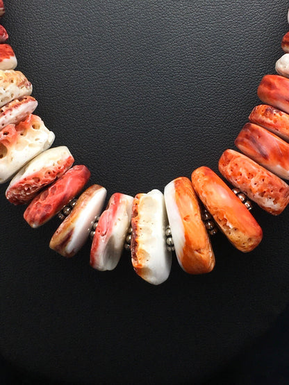 Native American Red Spiny Oyster Navajo Sterling Silver Necklace 20" 04026