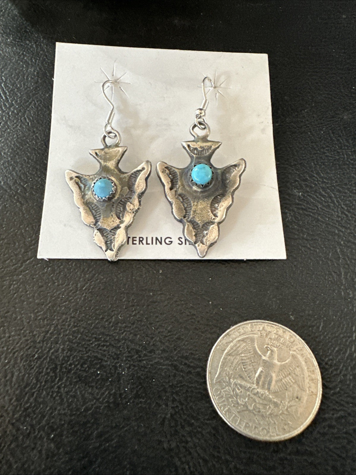 Arrowhead Womens Stamped Blue Turquoise Dangle Earrings Sterling Silver 19786